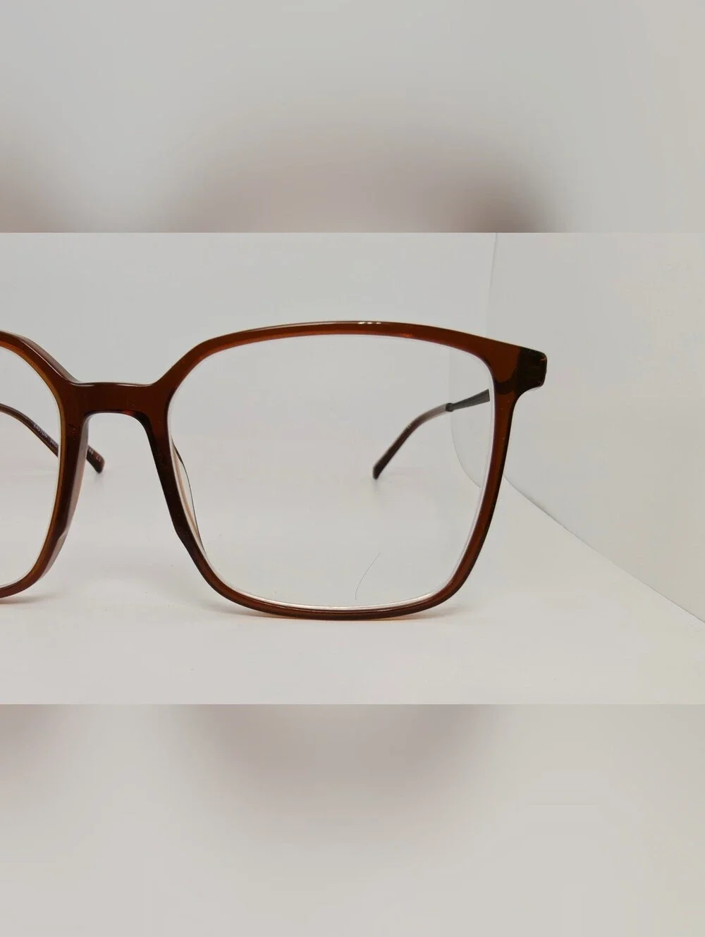 Easton. Square Translucent Brown Frame.  Minimalist. Gold Stripe On Temples.